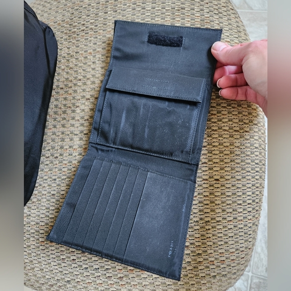 PRADA Logo Plate Black Nylon Leather Trifold Wallet/6X1273 - Picture 3 of 14